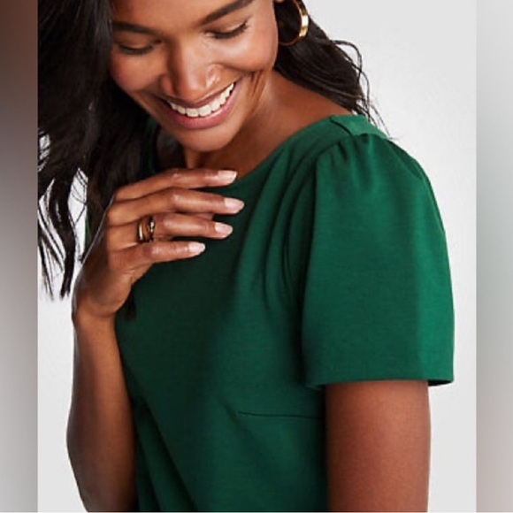 Ann Taylor Puff Sleeve Ponte Sheath Dress in Green - Picture 3 of 8